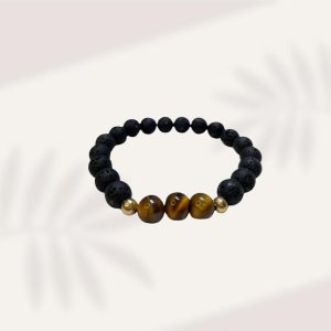Pulsera ojo de tigre y roca volcanica