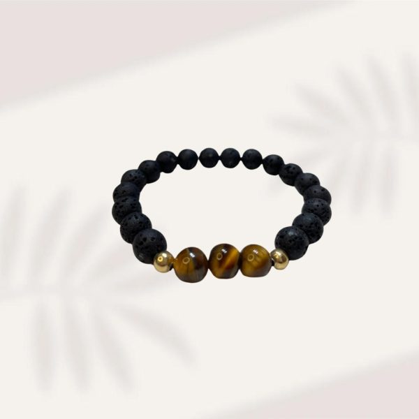 Pulsera ojo de tigre y roca volcanica
