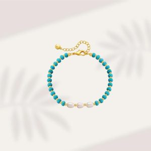 Pulsera con piedra turquesa y perla de agua dulce