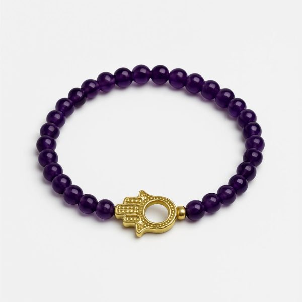 Pulsera Amatista y mano de fátima