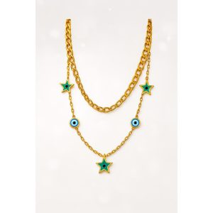 Collar doble con estrellas y ojo turco