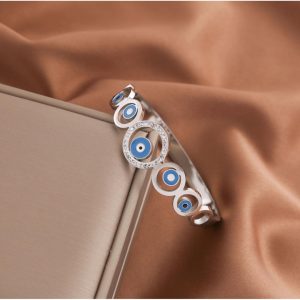 Brazalete ojo turco y zorconia plata circular