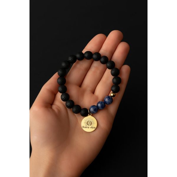 Pulsera de lapislázuli y roca volcánica - Imagen 2