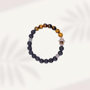 Pulsera ojo de tigre y roca volcanica MX